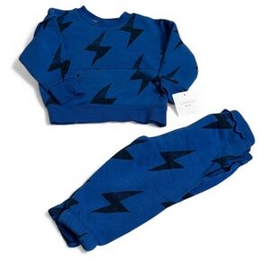 NWT Grayson Mini Lightning Streaks Blue And Black 2 Piece Set 18M